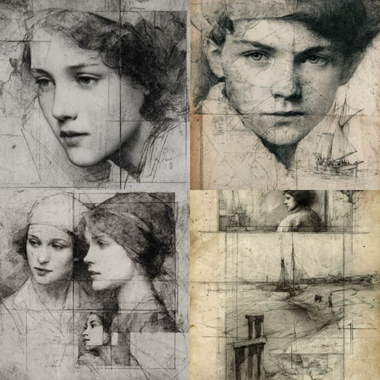 Graphite Grid Portrait Studies
