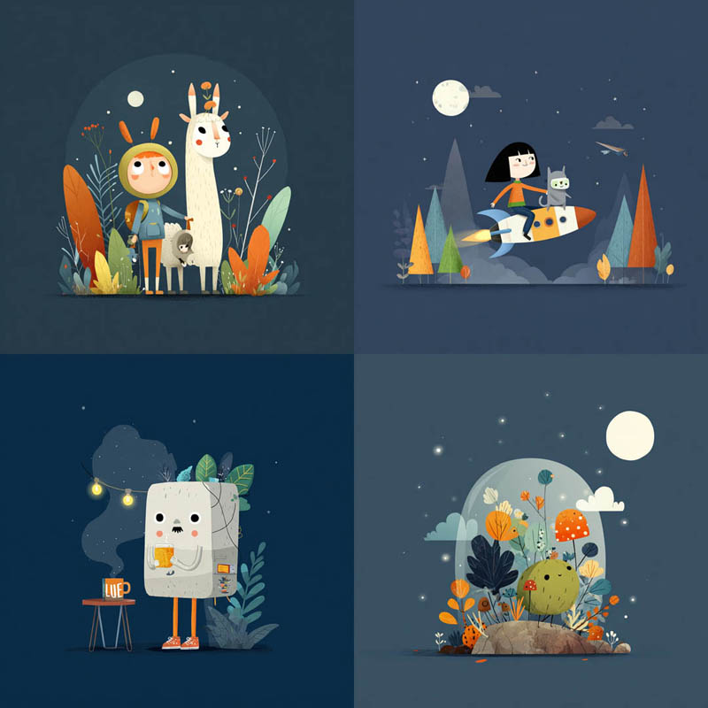 Flat Vector Whimsical Cartoon Scenes