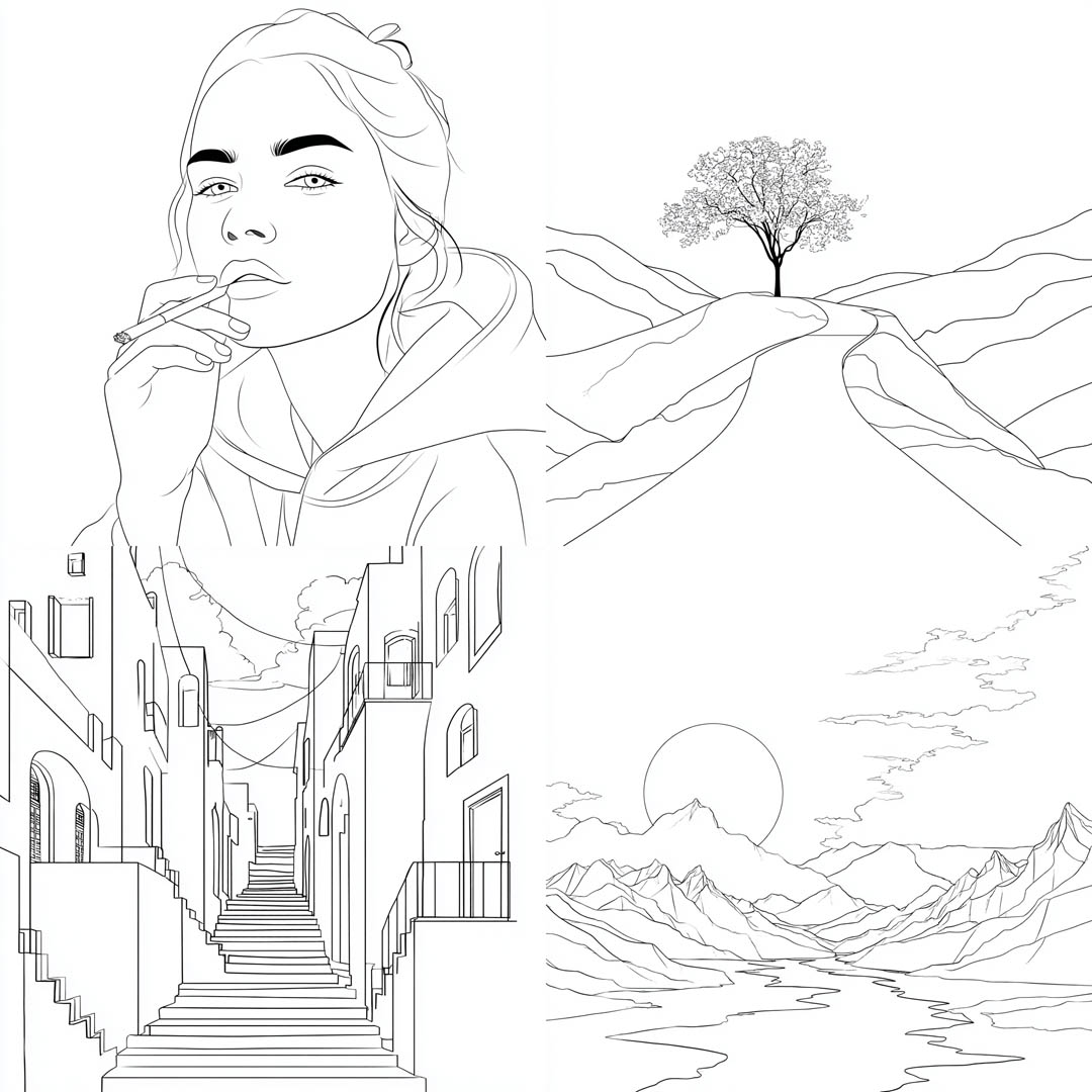 Clean Line Art Composition