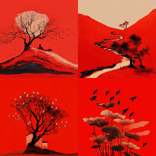Crimson Ink Landscape