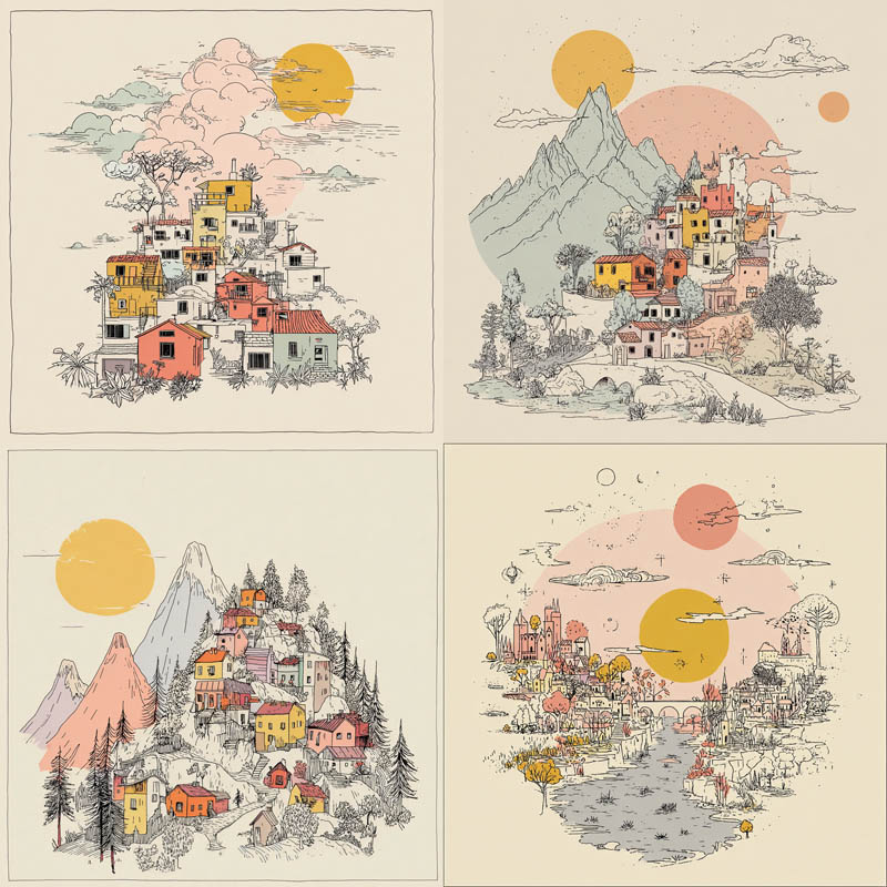 Minimalist Village Linework