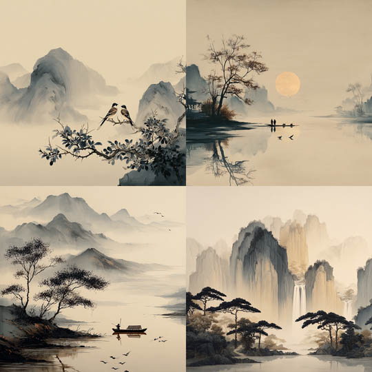 Misty Ink Wash Landscape