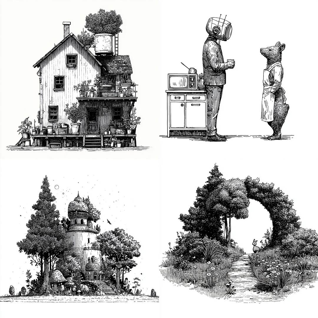 Retro Woodland Etching