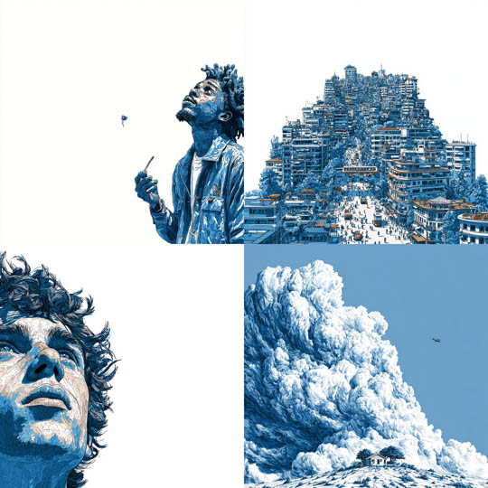 Blue Monochrome Line Illustration