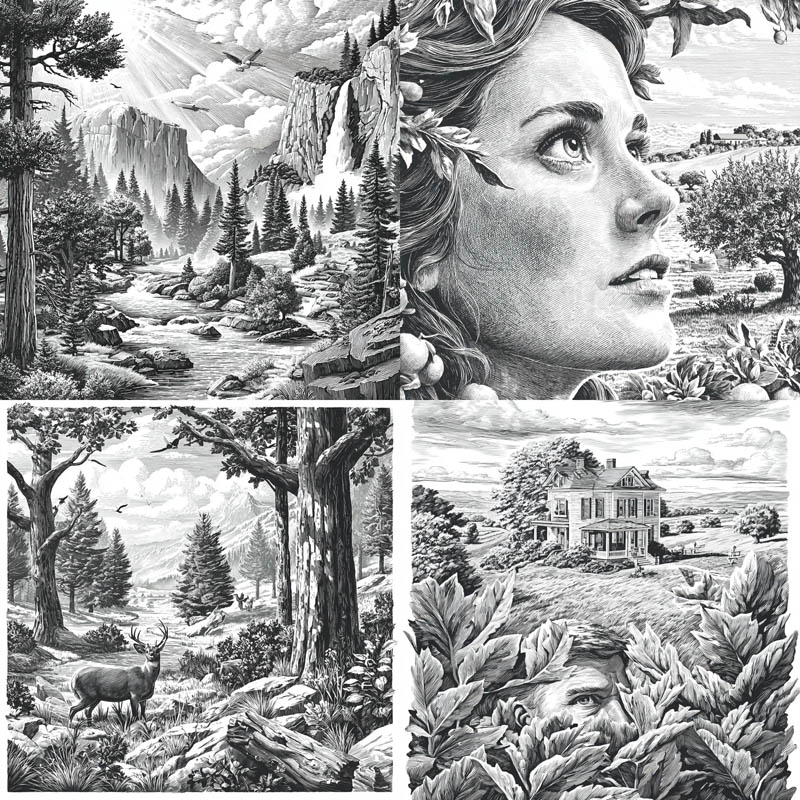 Engraved Landscape Illustration