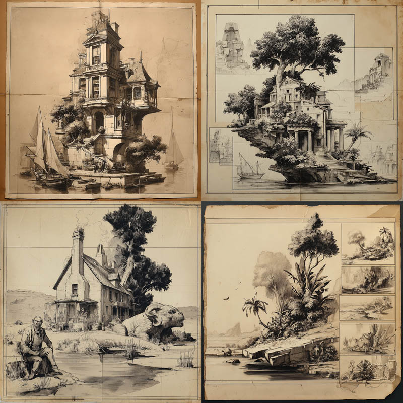 Sepia Architectural Sketches