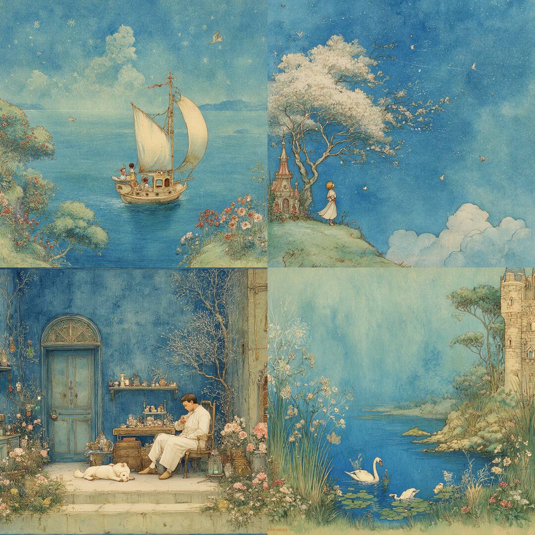 Dreamy Blue Storybook Painting