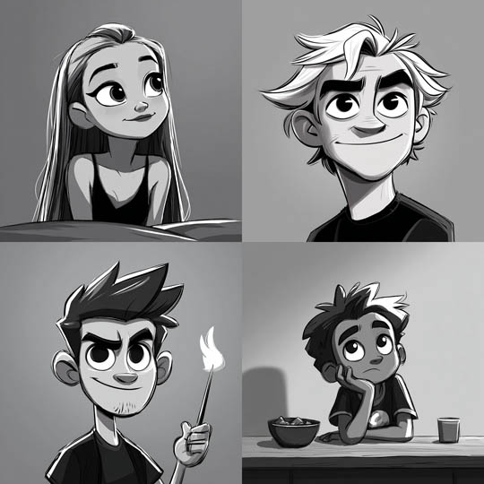 Grayscale Cartoon Character Portraits