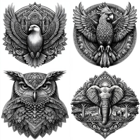 Ornate Monochrome Animal Emblems