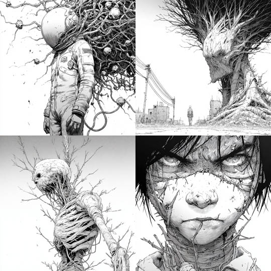 Monochrome Bio-Horror Inkwork