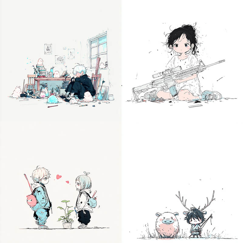 Minimalist Chibi Line Art