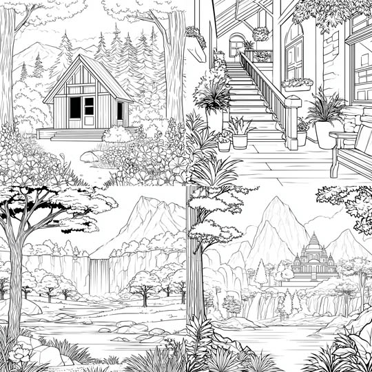 Intricate Line Art Landscapes