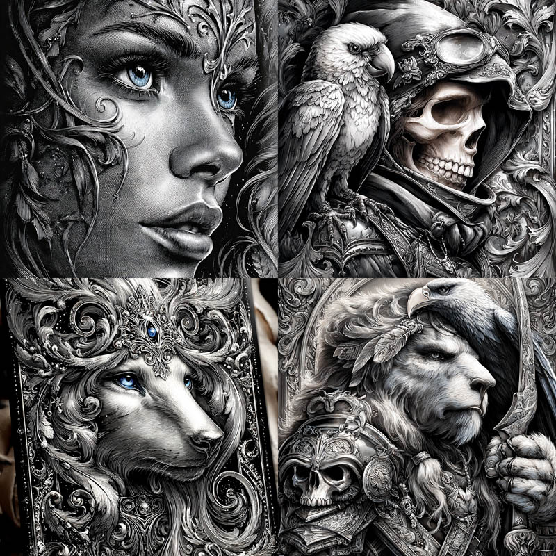 Ornate Grayscale Engraving