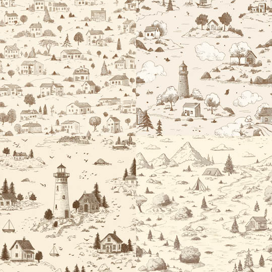 Vintage Toile Scenic Drawing