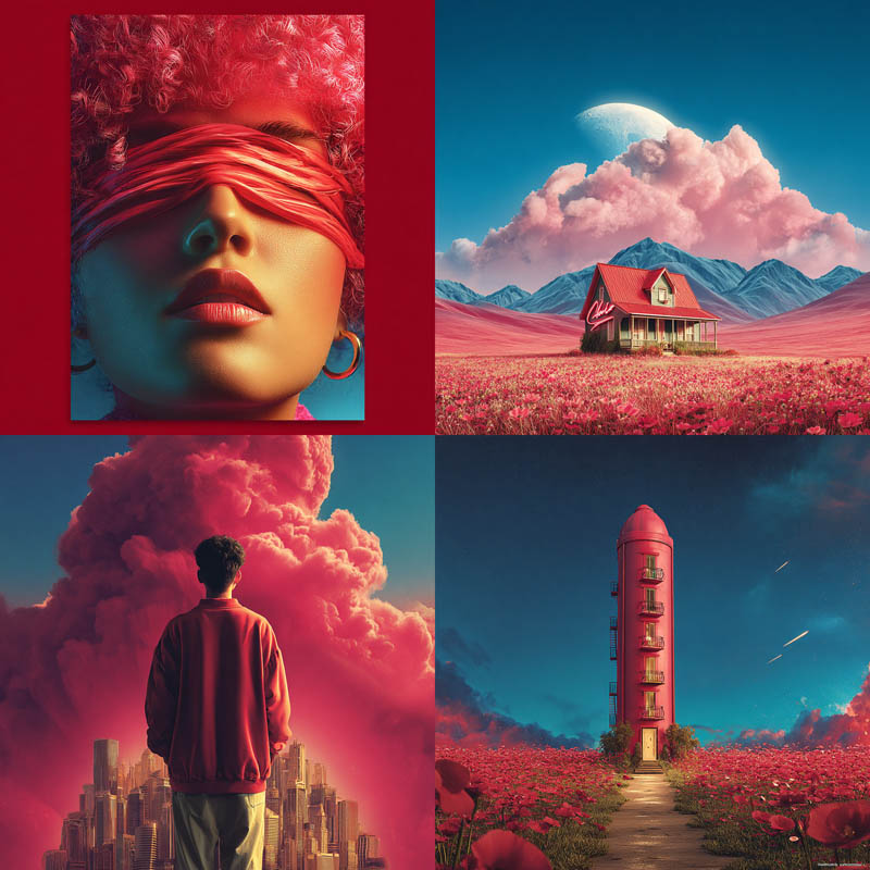 Surreal Red-Blue Dreamscape