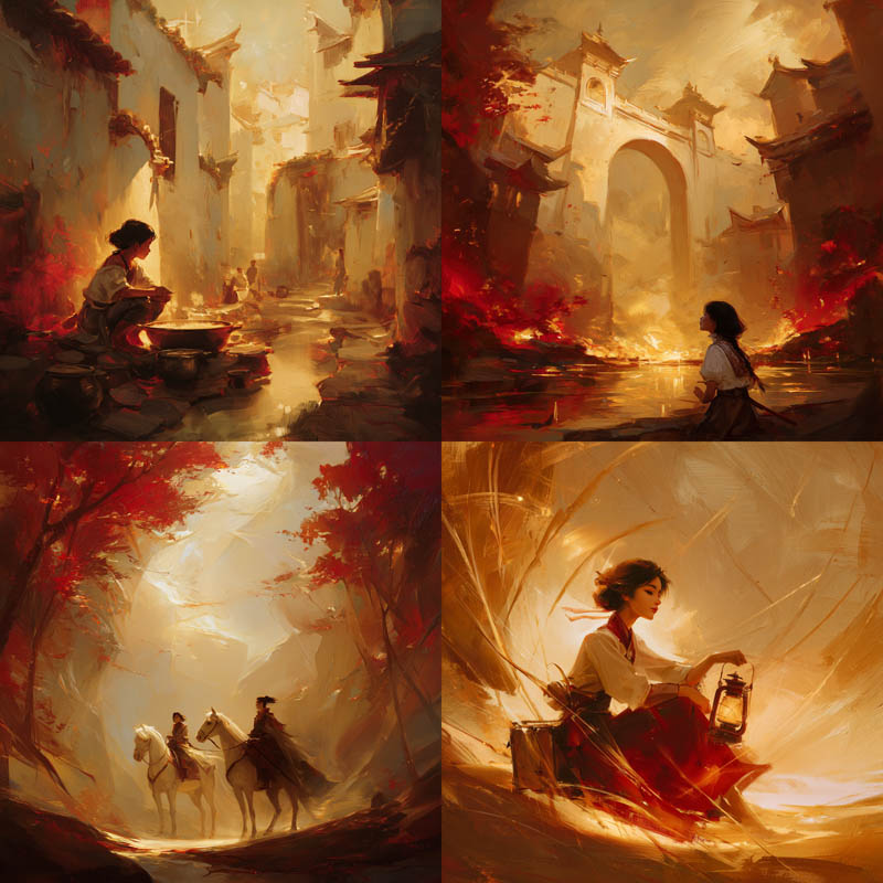 Golden Oriental Fantasy Paintings