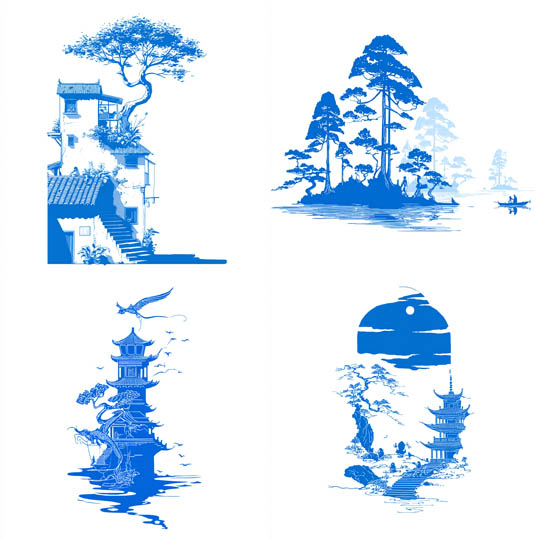 Chinese Blue Porcelain Silhouette