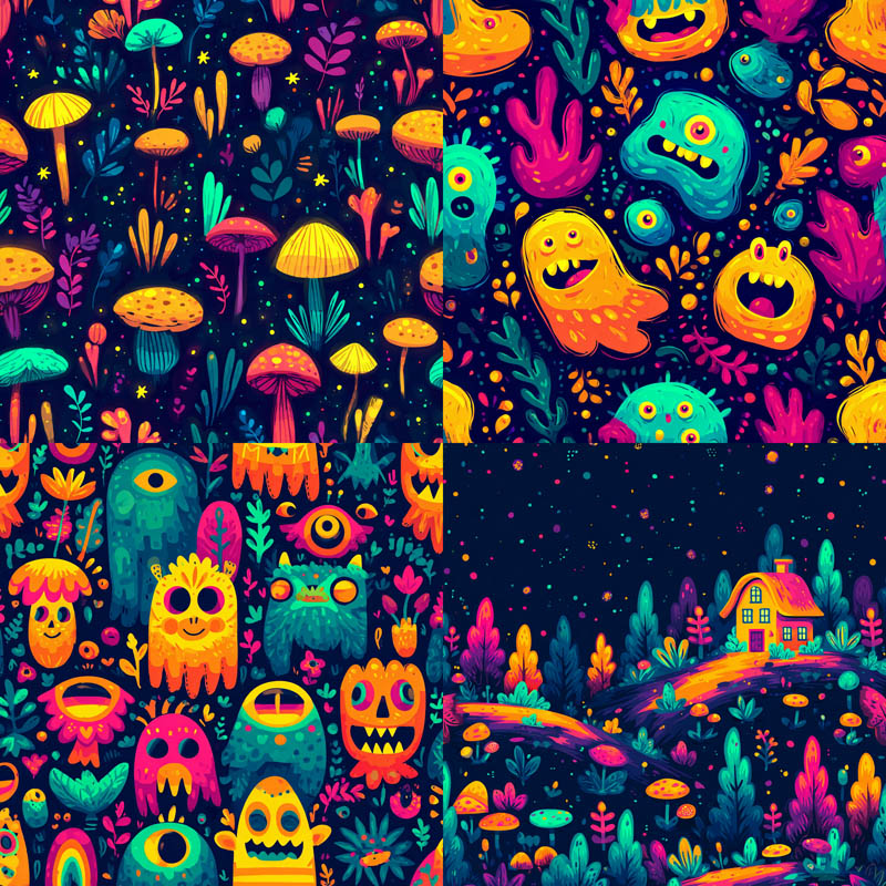 Whimsical Neon Cartoon Pattern