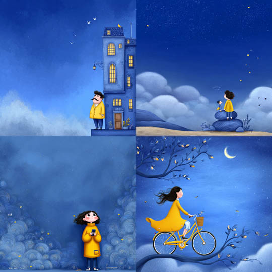 Dreamy Blue Illustrative Scenes
