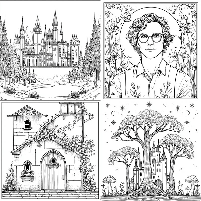 Fantasy Coloring-Book Line Art