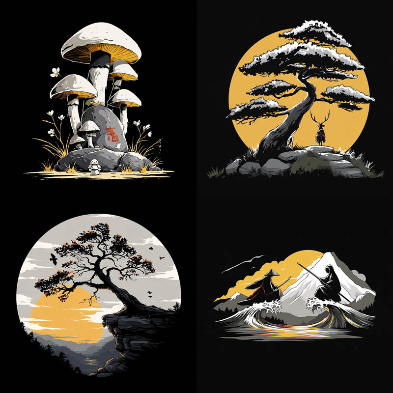 Neo-Japanese Ink Scenes