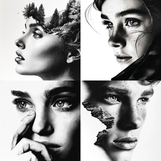 Monochrome Surreal Pencil Portrait