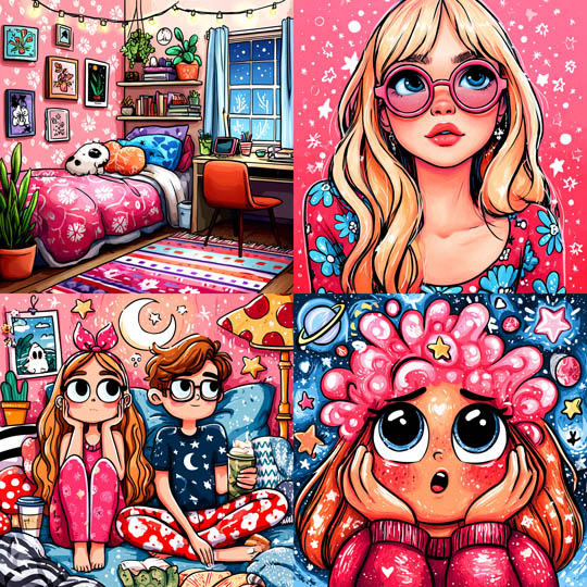 Whimsical Pastel Bedroom Cartoon
