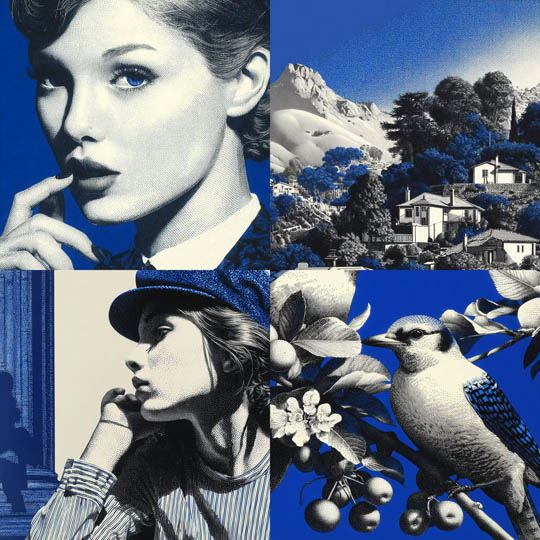 Blue Duotone Engraving