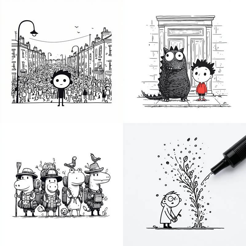 Minimal Whimsical Line Characters
