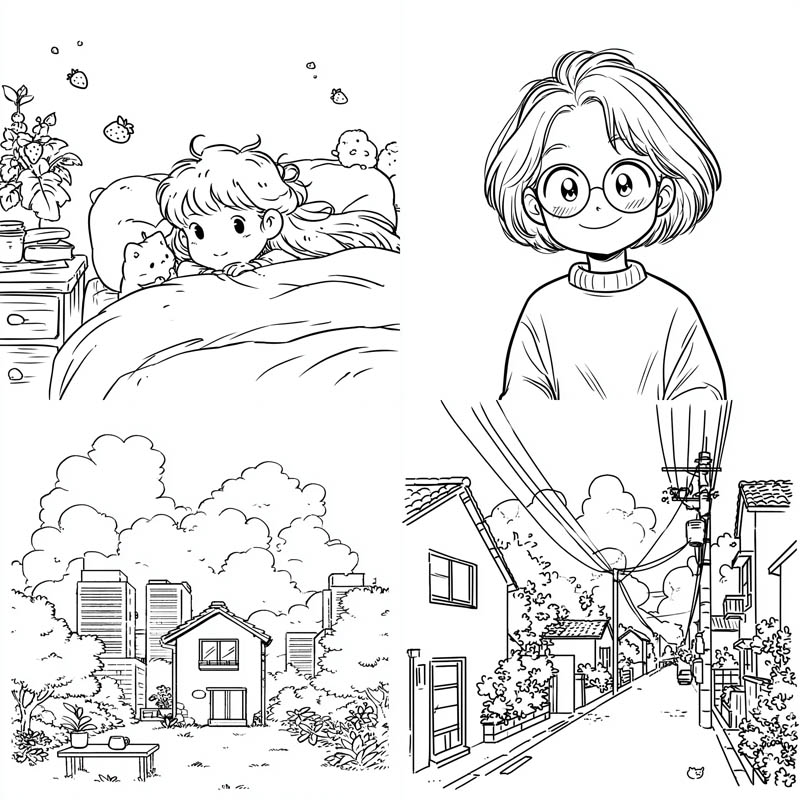 Chibi Manga Line Illustrations