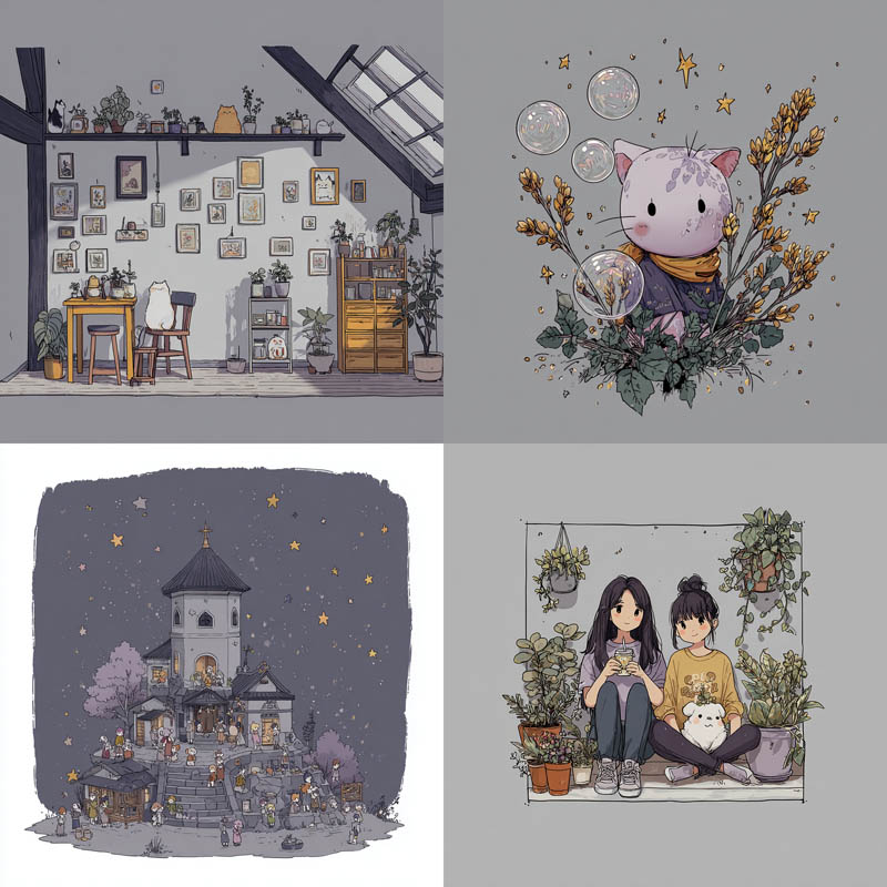 Muted Pastel Line Art