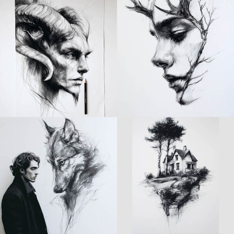 Charcoal Cross-Hatch Portrait Sketch