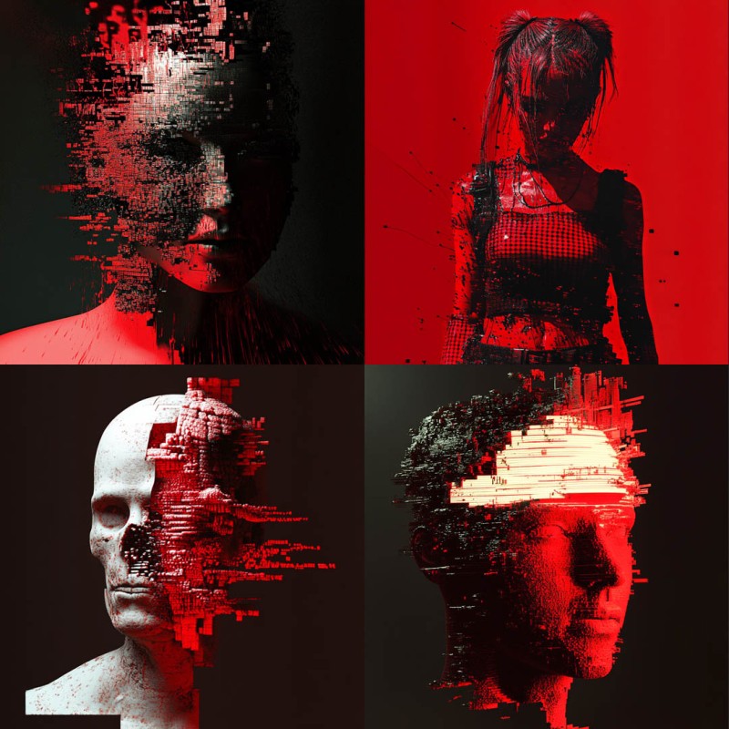 3D Red Black Sculptural Glitch