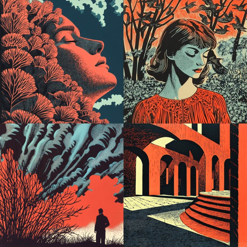 Blue Orange Tinted Etching